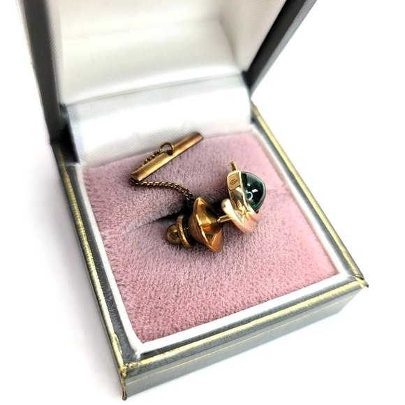 14k Yellow Gold Malachite Angel Fish Tie Tack Pin Vintage Artisan Made CT409 - Picture 8 of 16